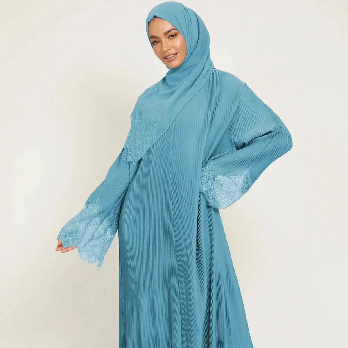 Two-Piece Luxurious Pleated Abaya Set 