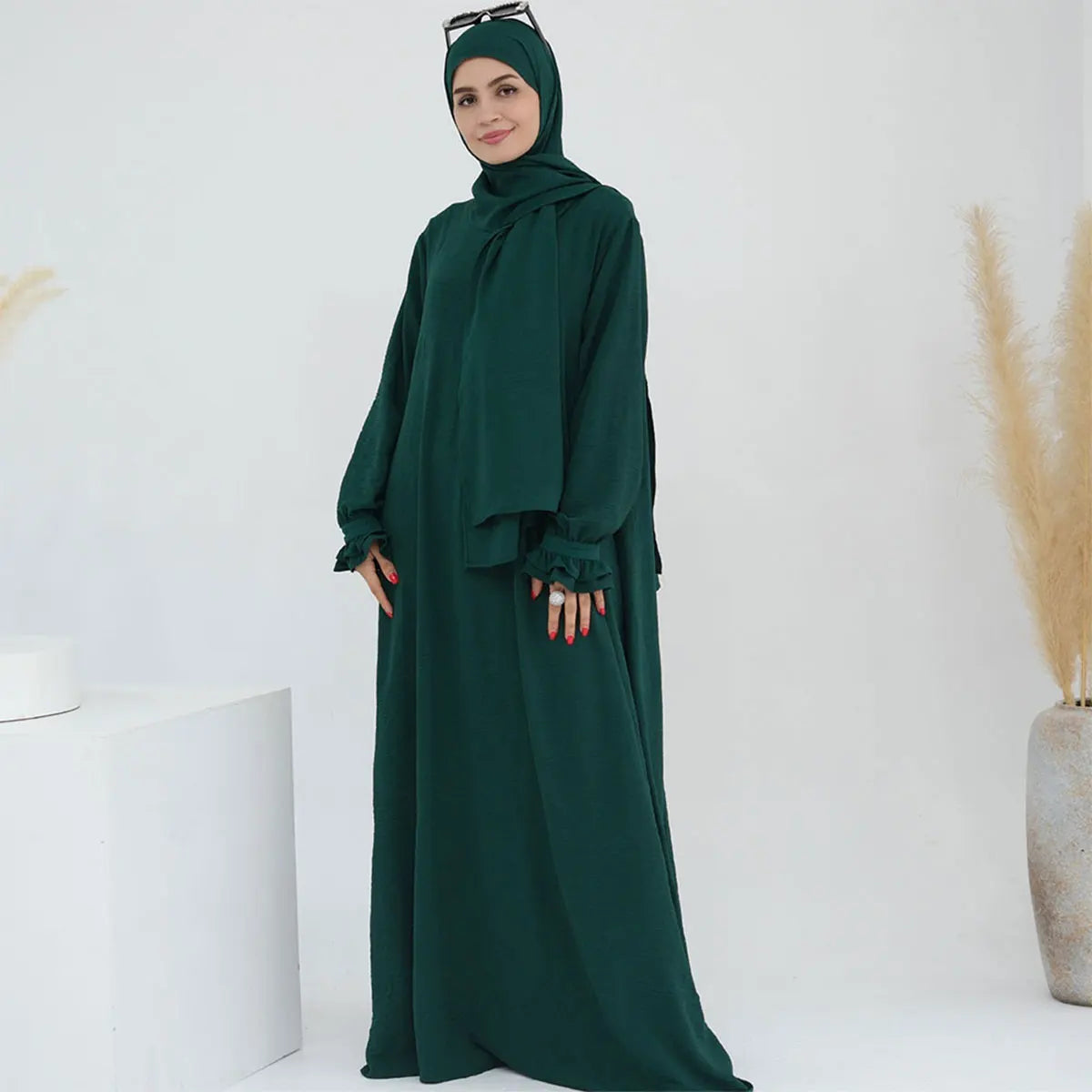 Dubai Dress with Hijab & Belt - Modest Loose Robe