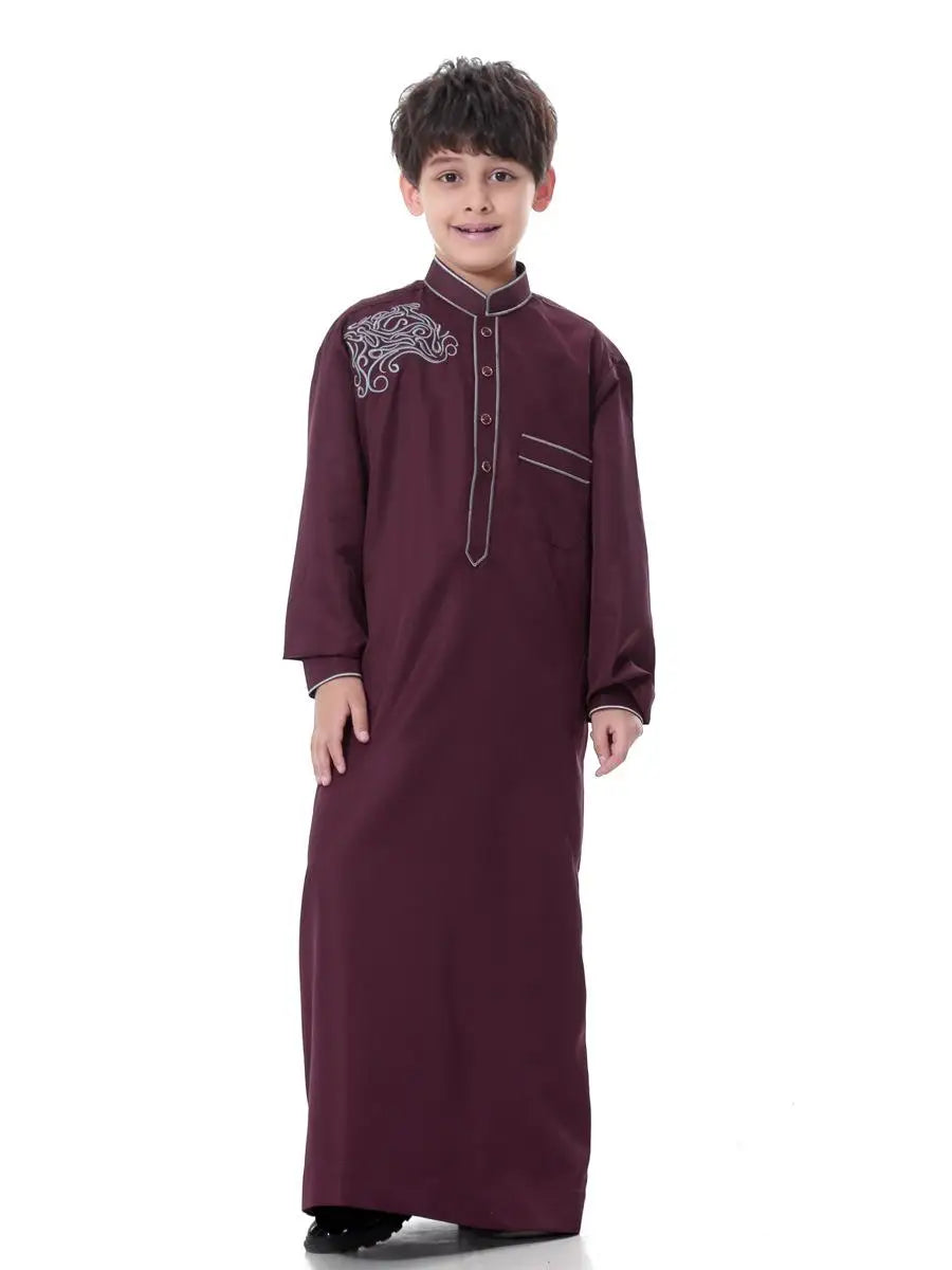 Boys Long Sleeve Saudi  Embroidered Thobe