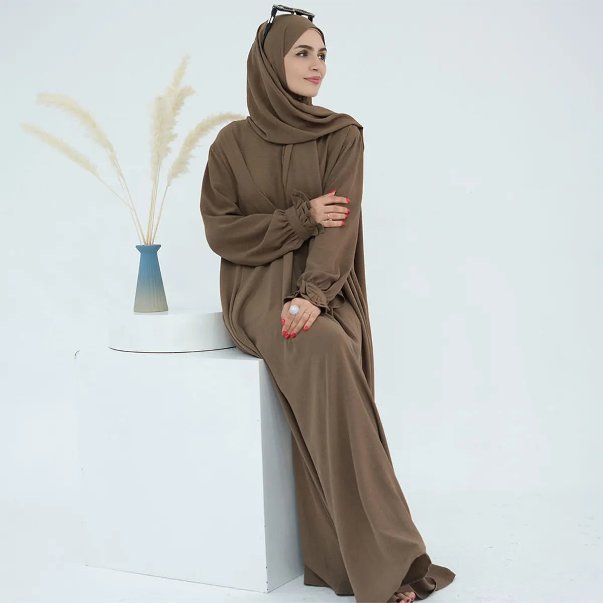 Dubai Dress with Hijab & Belt - Modest Loose Robe