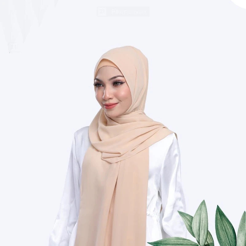 Women's 2-Piece Hijab Set: Breathable Chiffon Hijab Shawl with Jersey Caps