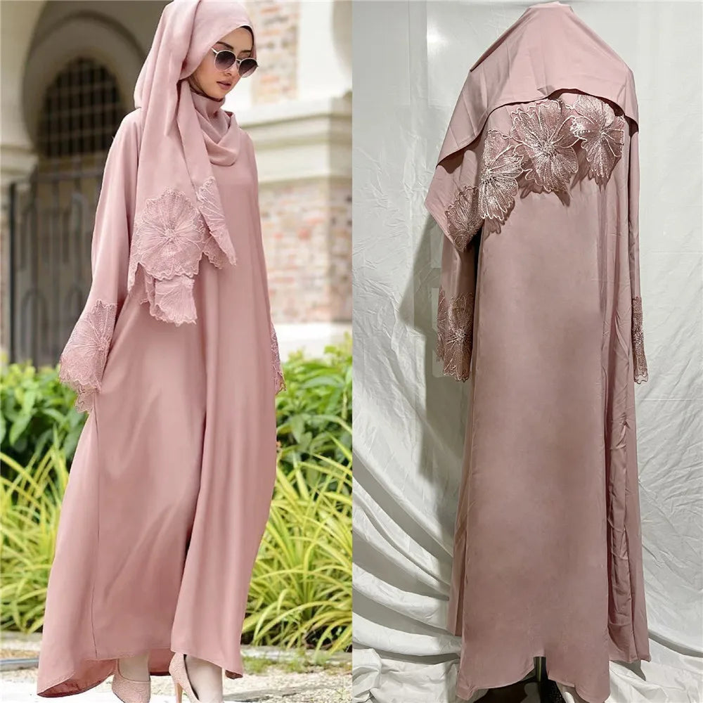 Eid Ramadan Hijab Dress - Embroidered Abaya with Scarf