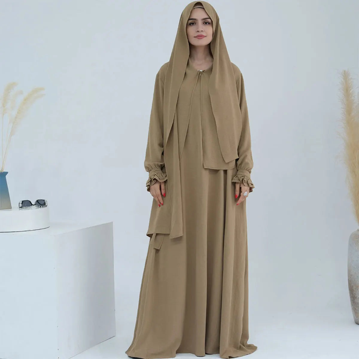 Dubai Dress with Hijab & Belt - Modest Loose Robe