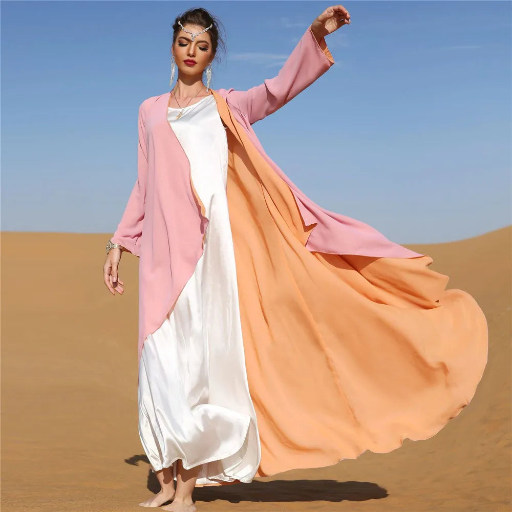 New Open Abaya Dubai Kaftan Muslim Women Maxi Dress Reversible Kimono Cardigan Holiday Caftan Islamic Clothing Fashion Robe Gown