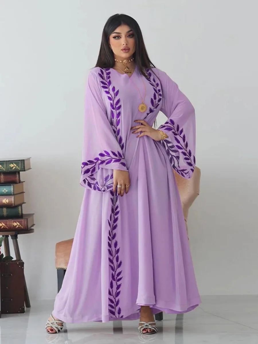 Eid 2-Piece Embroidered Abaya Set - Long Robe & Scarf