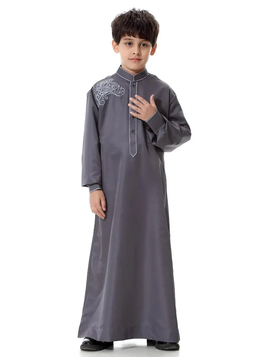 Boys Long Sleeve Saudi  Embroidered Thobe