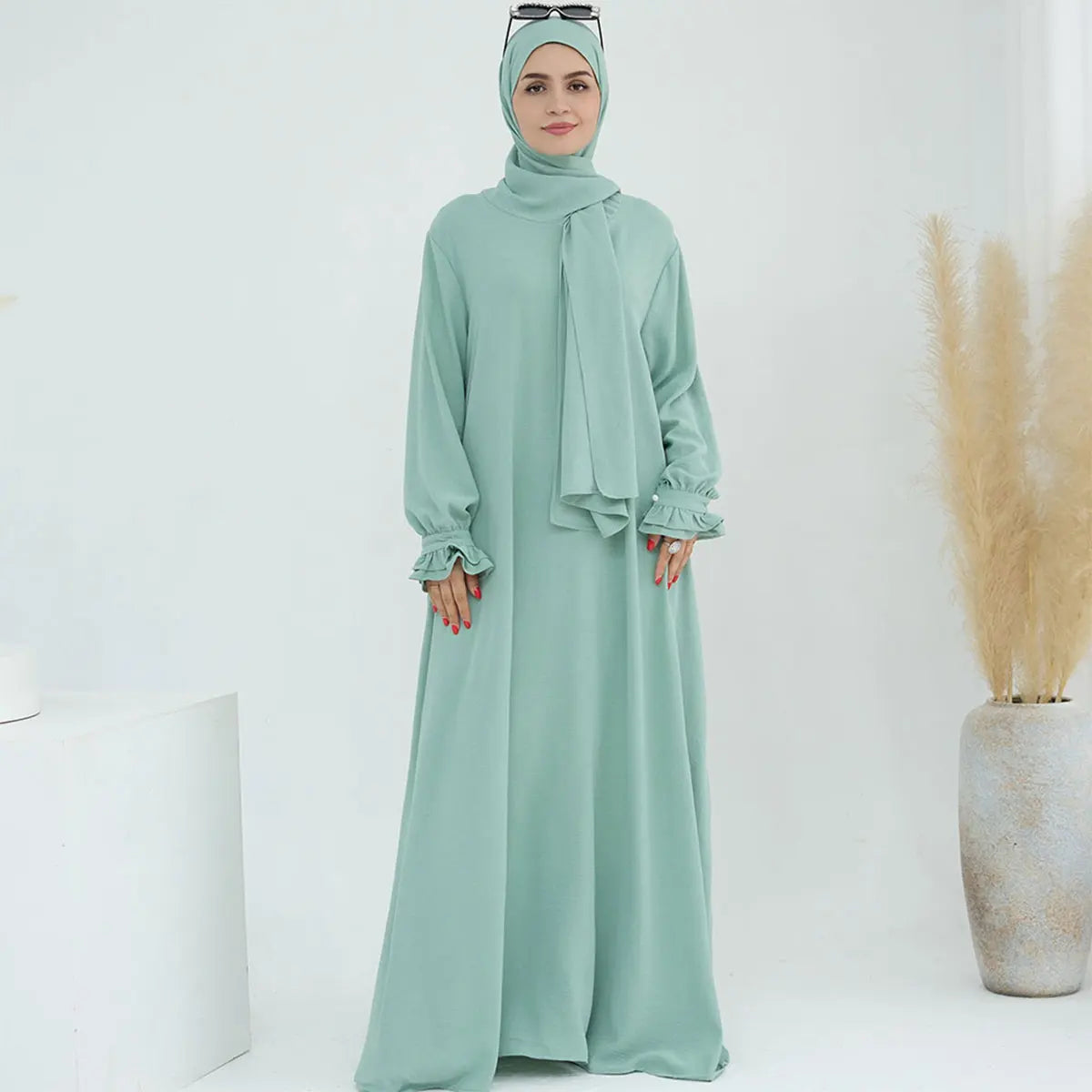 Dubai Dress with Hijab & Belt - Modest Loose Robe