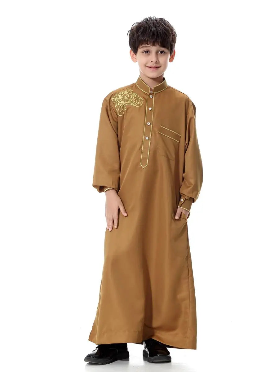 Boys Long Sleeve Saudi  Embroidered Thobe