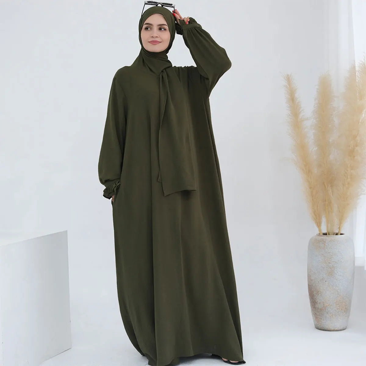 Dubai Dress with Hijab & Belt - Modest Loose Robe