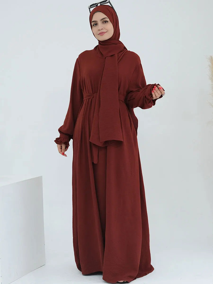 Dubai Dress with Hijab & Belt - Modest Loose Robe