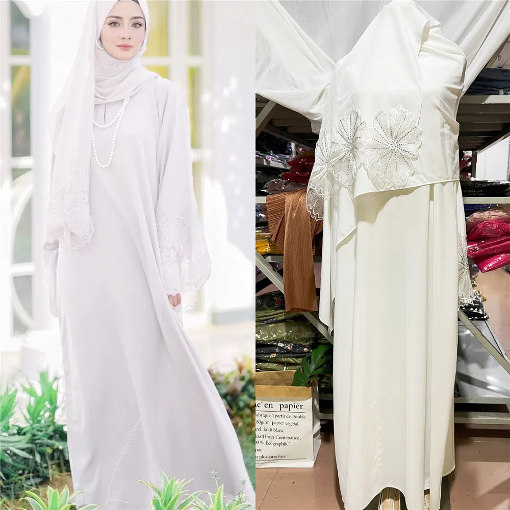 Eid Ramadan Hijab Dress - Embroidered Abaya with Scarf