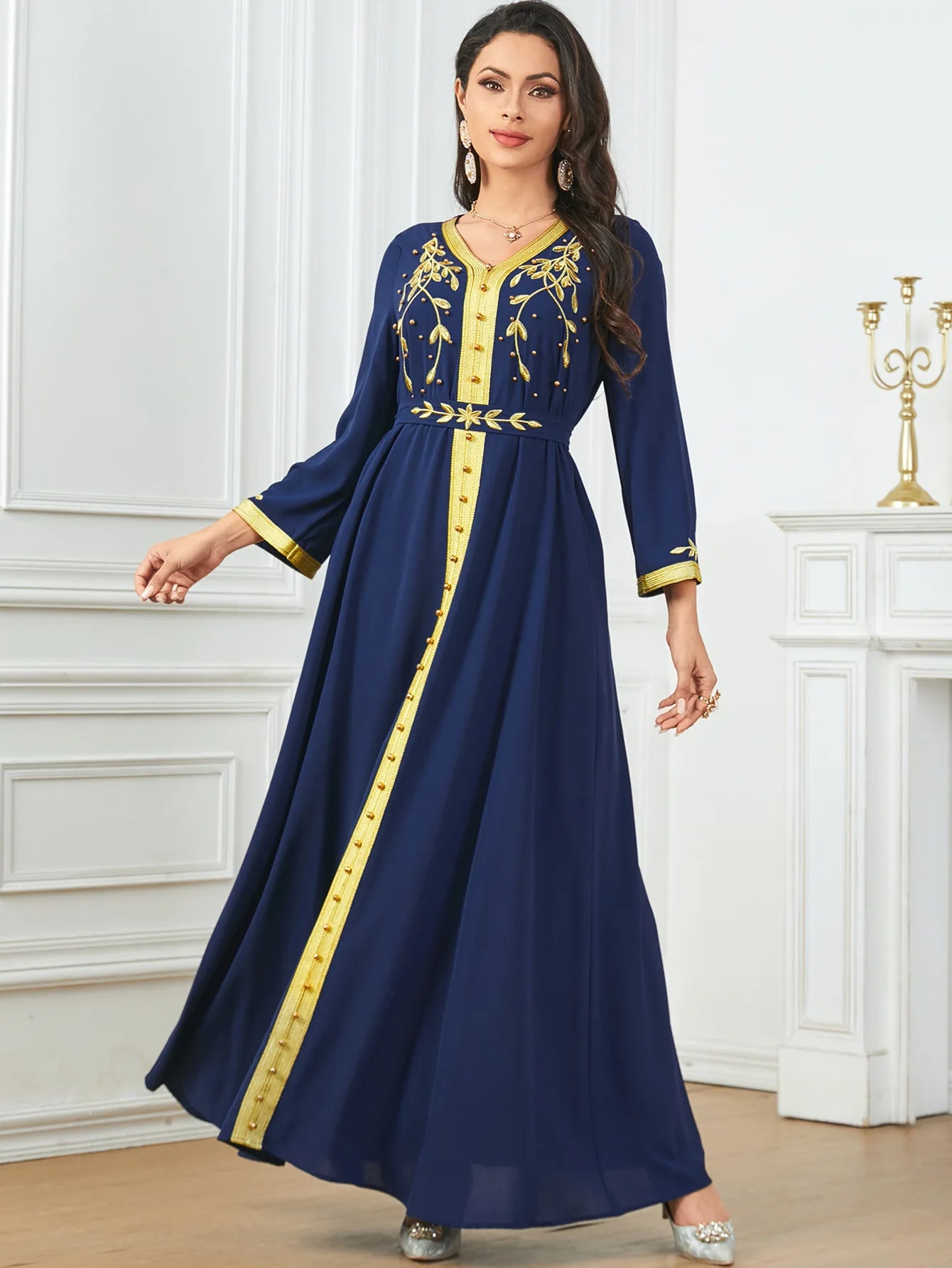 Embroidered Belted Jalabiya Dress