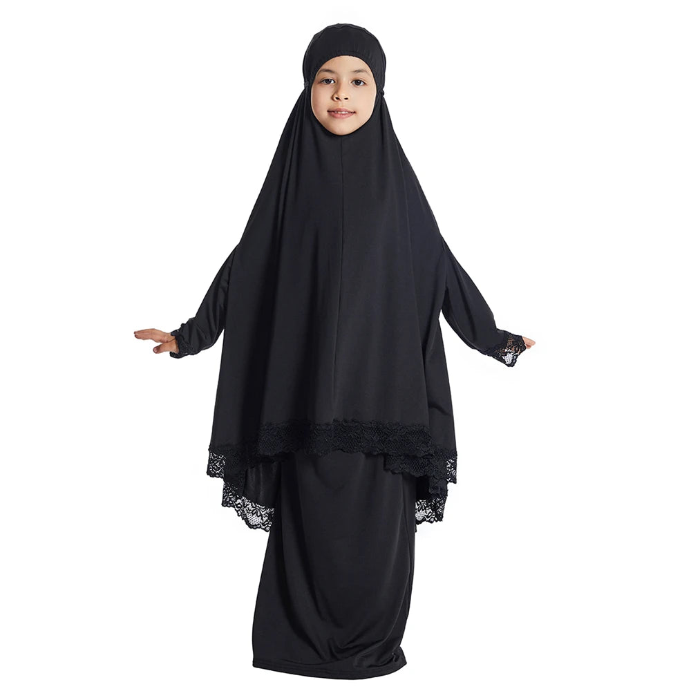 2-Piece Girls Khimar & Skirt Set