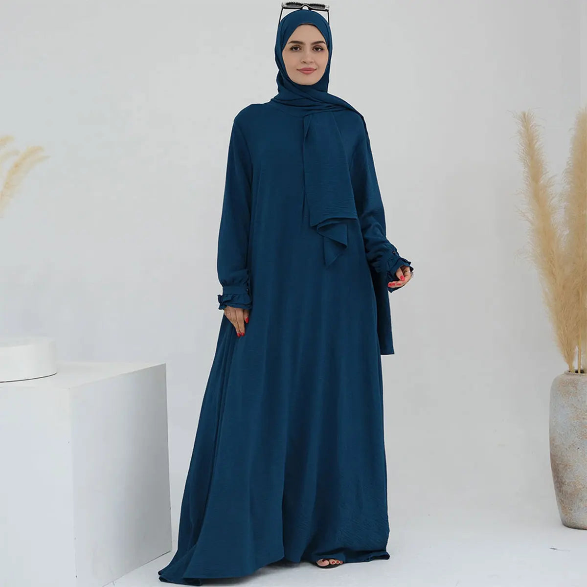 Dubai Dress with Hijab & Belt - Modest Loose Robe