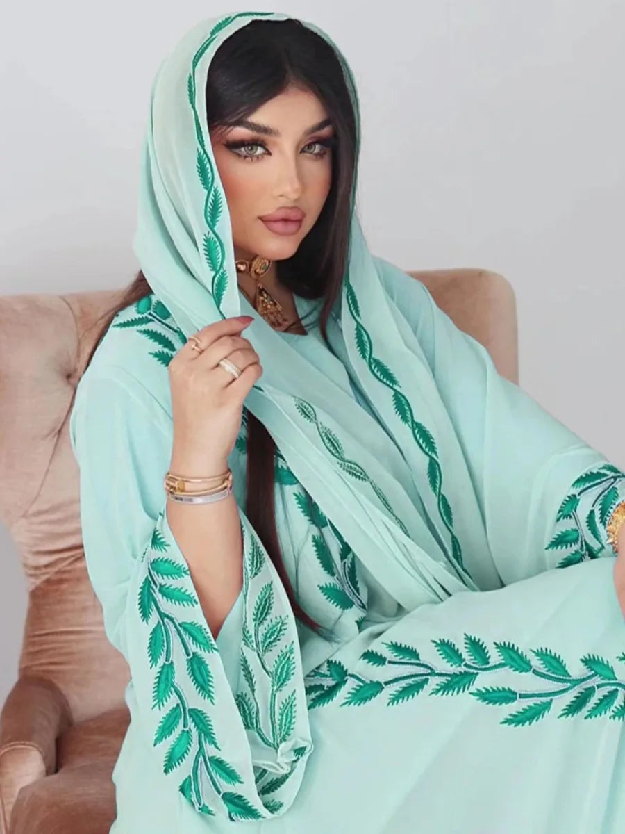 Eid 2-Piece Embroidered Abaya Set - Long Robe & Scarf