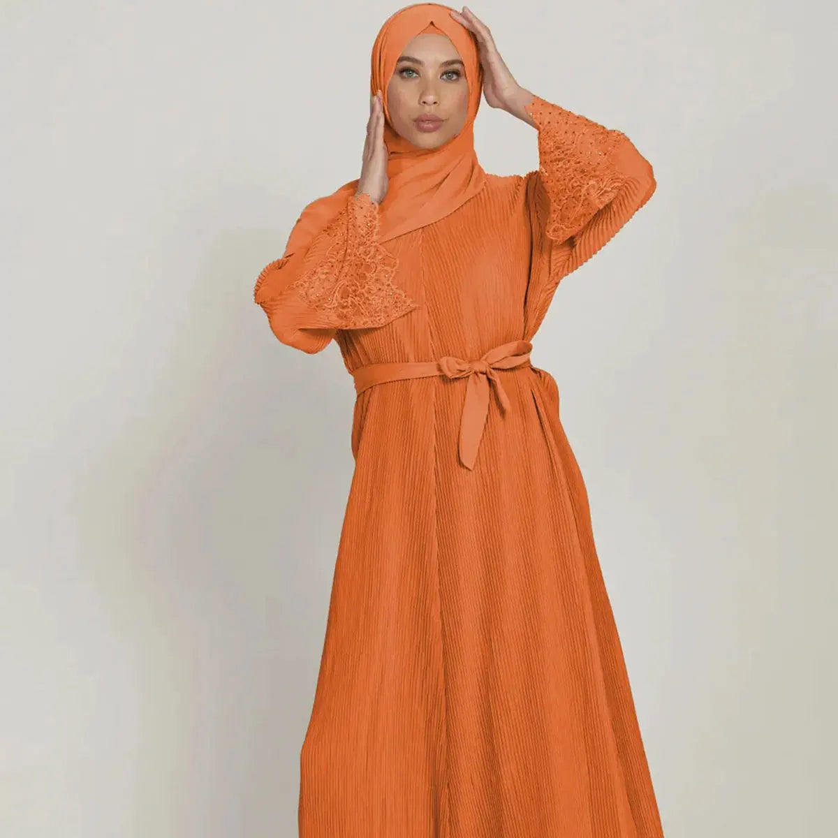 Two-Piece Luxurious Pleated Abaya Set 