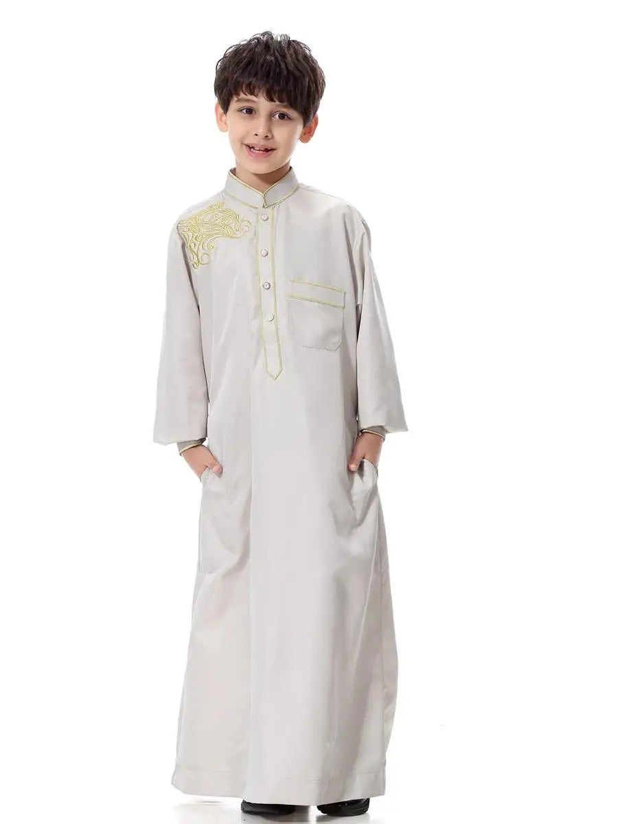 Boys Long Sleeve Saudi  Embroidered Thobe