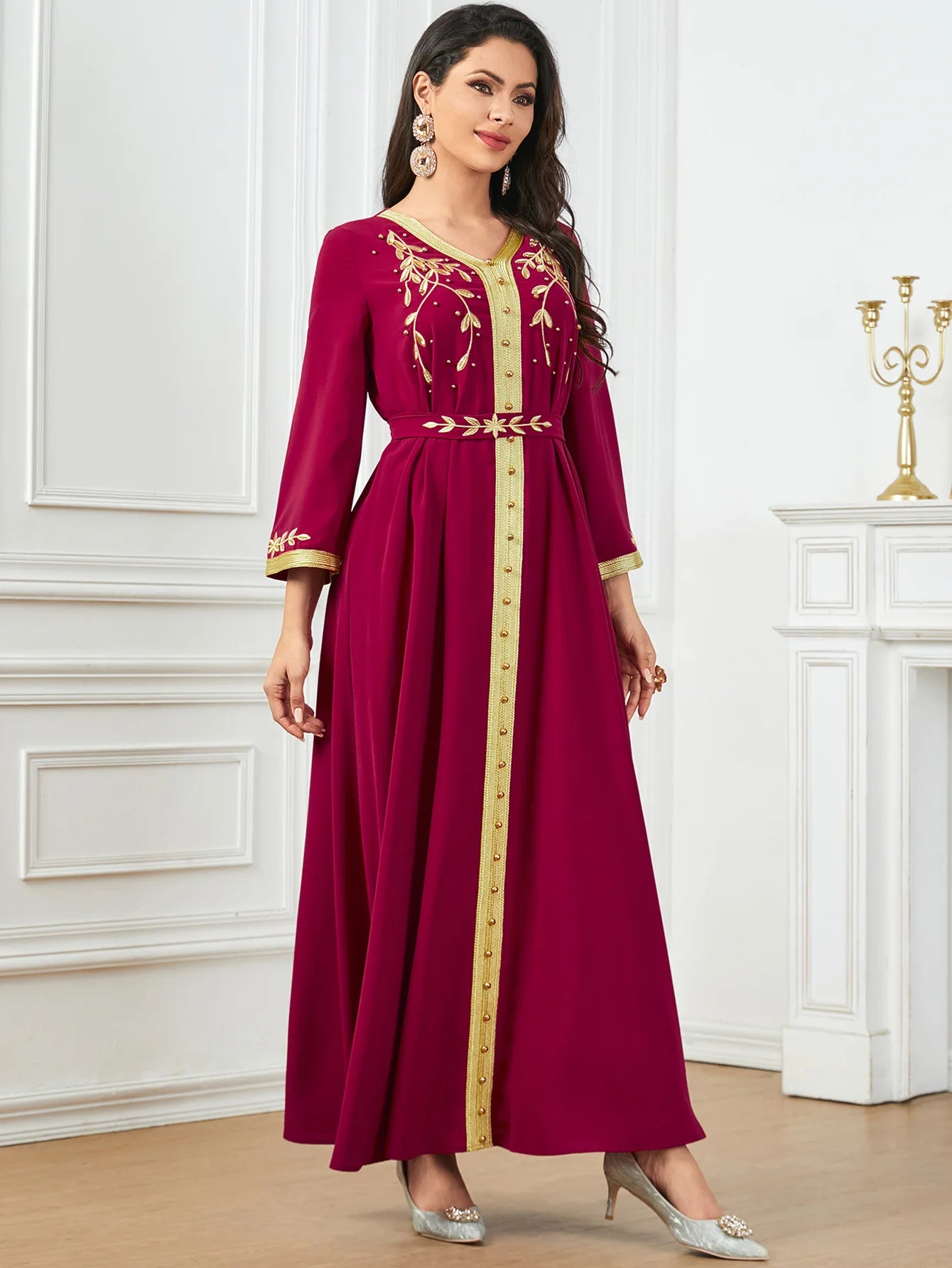 Embroidered Belted Jalabiya Dress