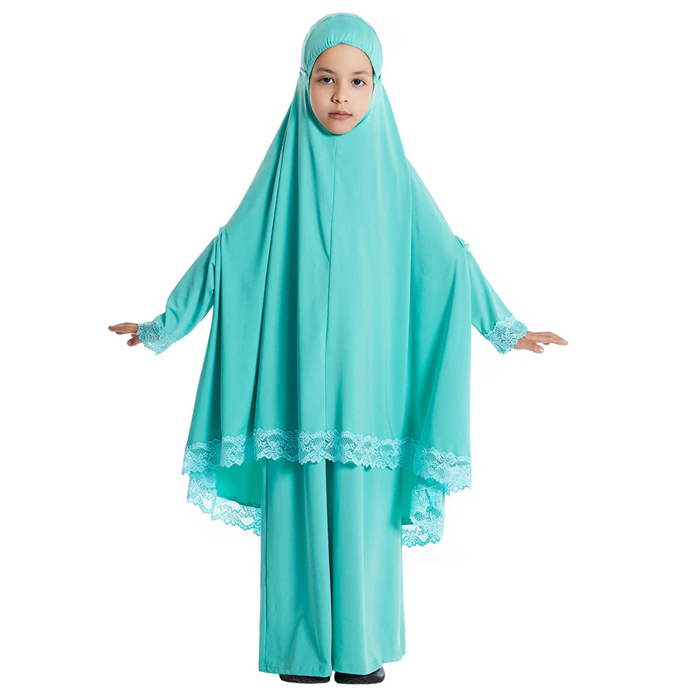 2-Piece Girls Khimar & Skirt Set