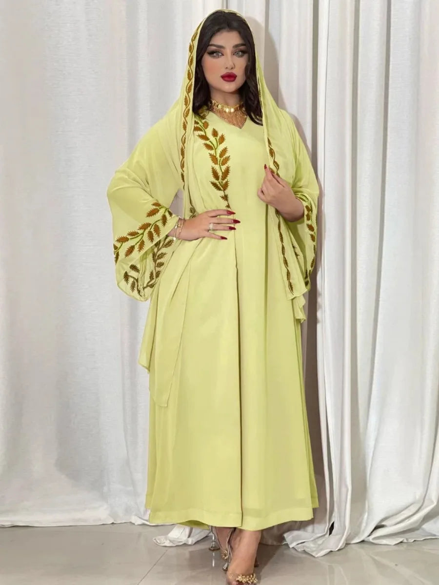 Eid 2-Piece Embroidered Abaya Set - Long Robe & Scarf