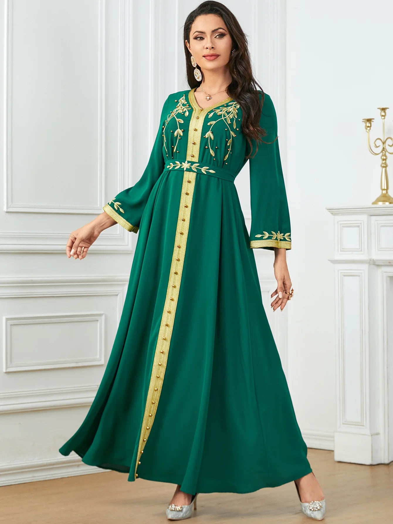 Embroidered Belted Jalabiya Dress