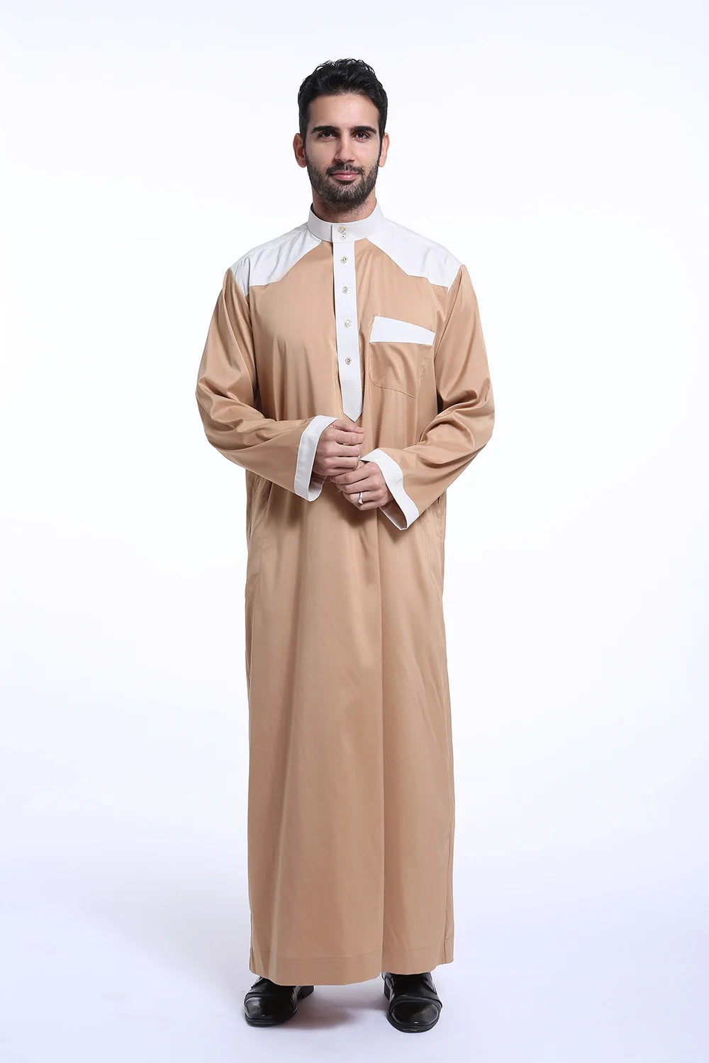 Saudi Arabic Men Jubba Thobe Muslim Long Sleeve Robe Thoub Eid Ramadan Dishdasha Traditional Clothing Islamic Prayer Abaya Dress